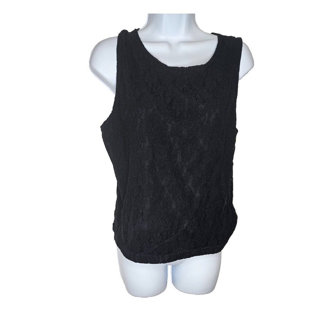 JBX NY Black Lace Sleeveless Top Floral Sheer Blouse Size‎ L